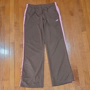 Puma Women's Brown Joggers with Pink Stripes